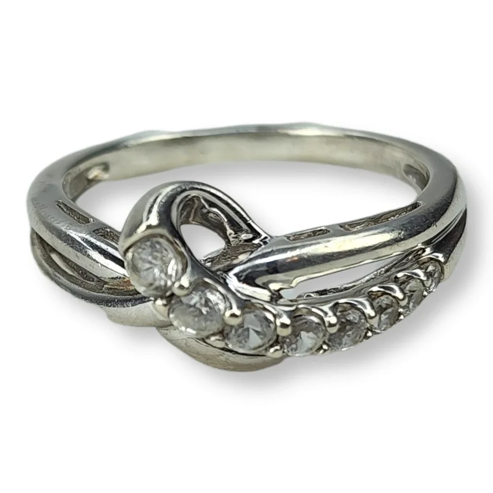 Sun Ring 925 Sterling Silver Size 9.25 White Clear Sapphire Bypass Band